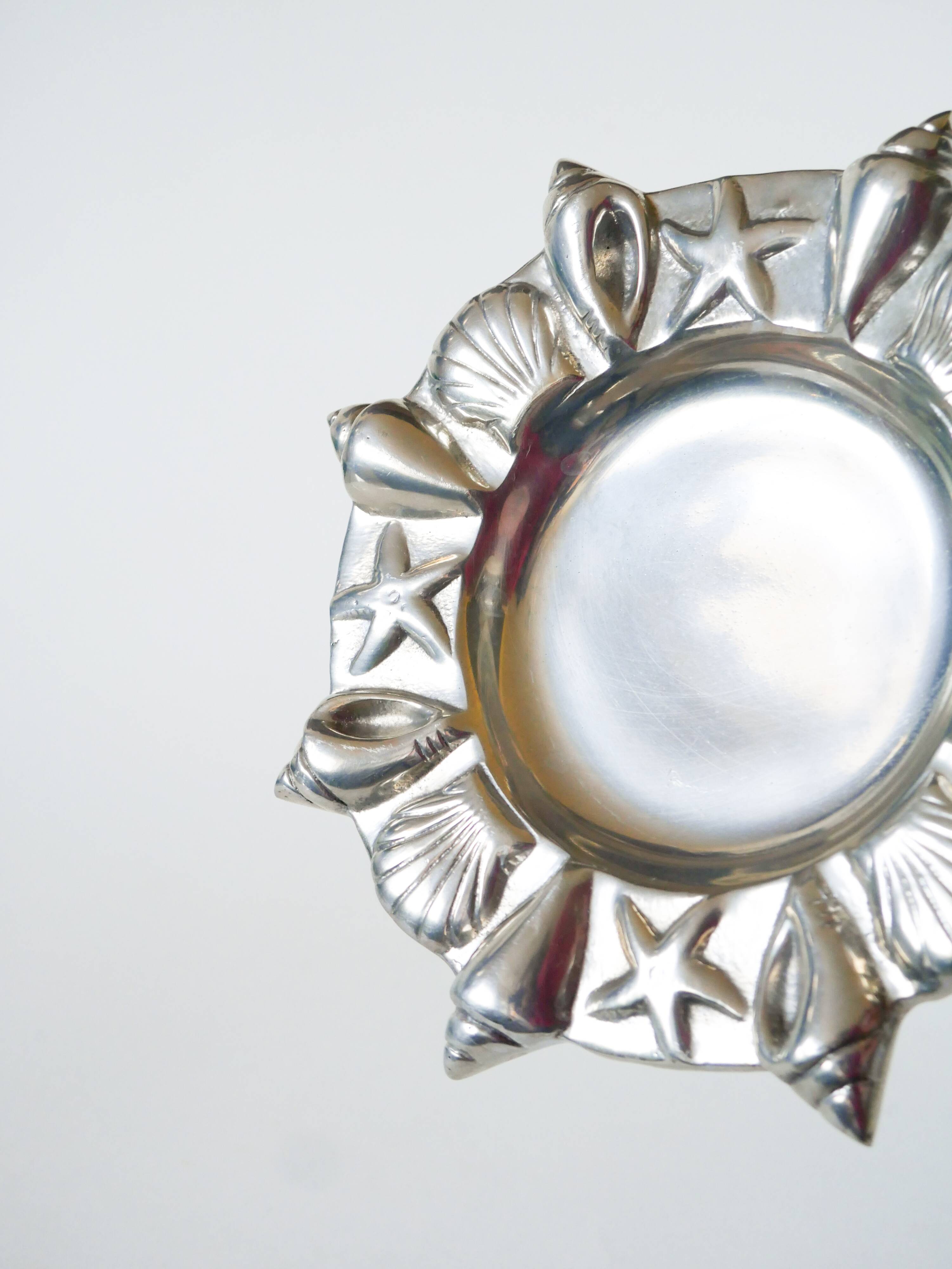 Chrome-plated metal valet tray with seashell and starfish motifs, 1980