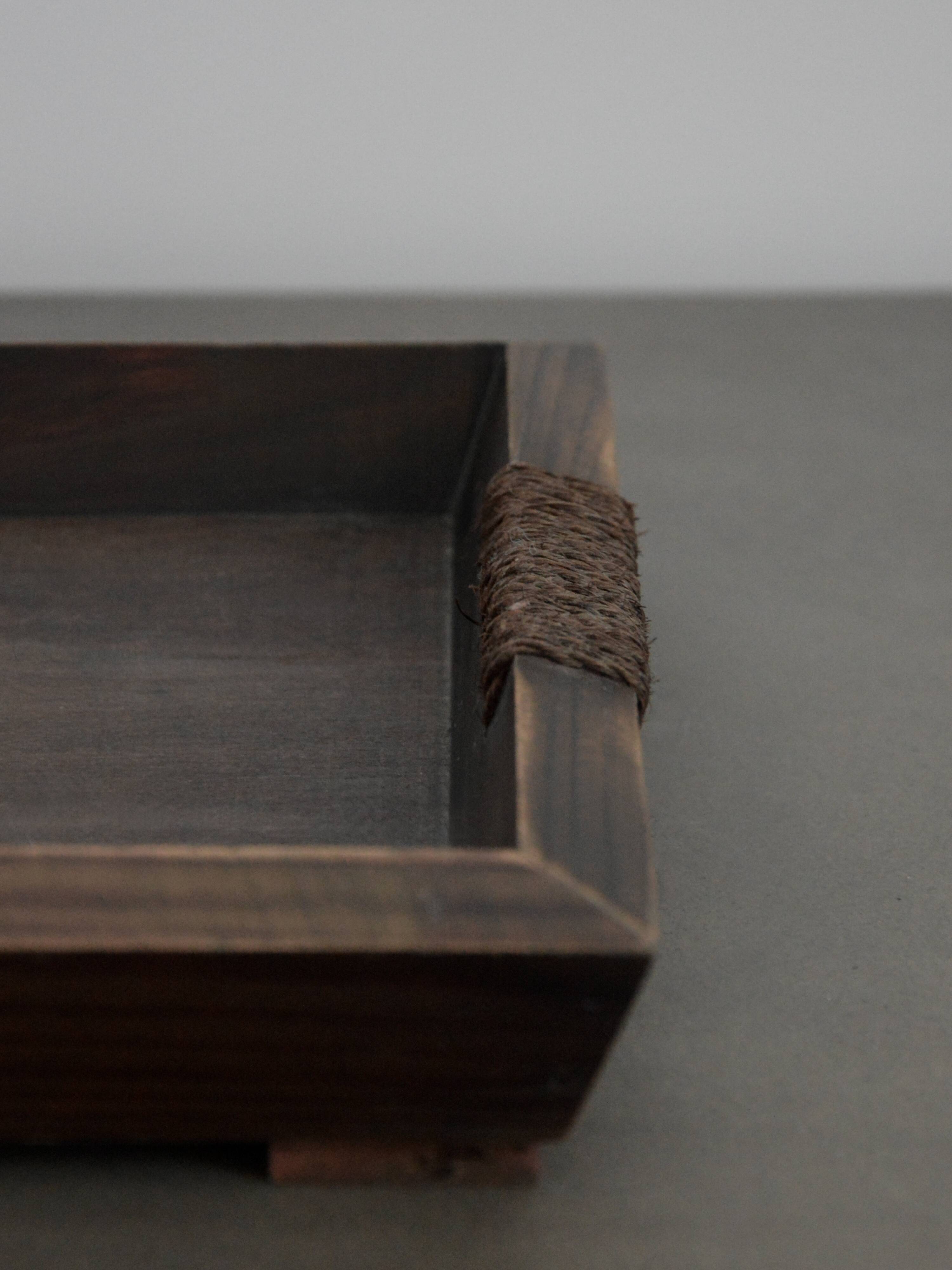Brutalist / Japanese / Wabi-Sabi Design Raw Wooden Vintage Tray with Rope