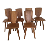 Série de 6 chaises S 28 Pierre Chapo en orme massif de 1976