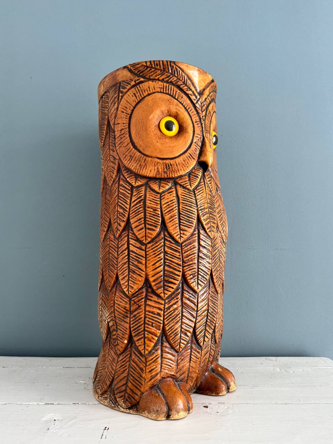 Vintage carved wooden umbrella stand