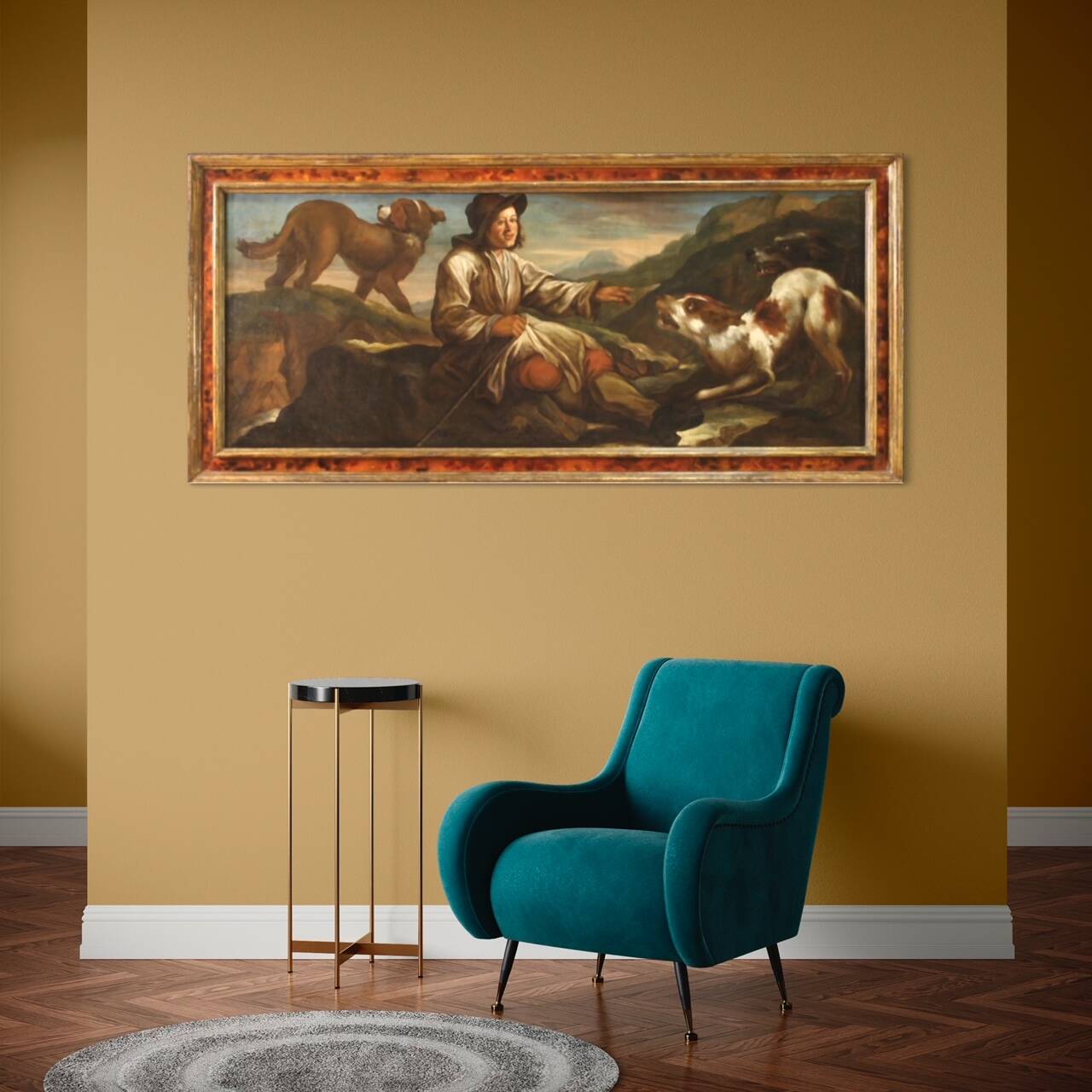 Peinture lombarde du XVIIe siècle, le berger avec ses chiens