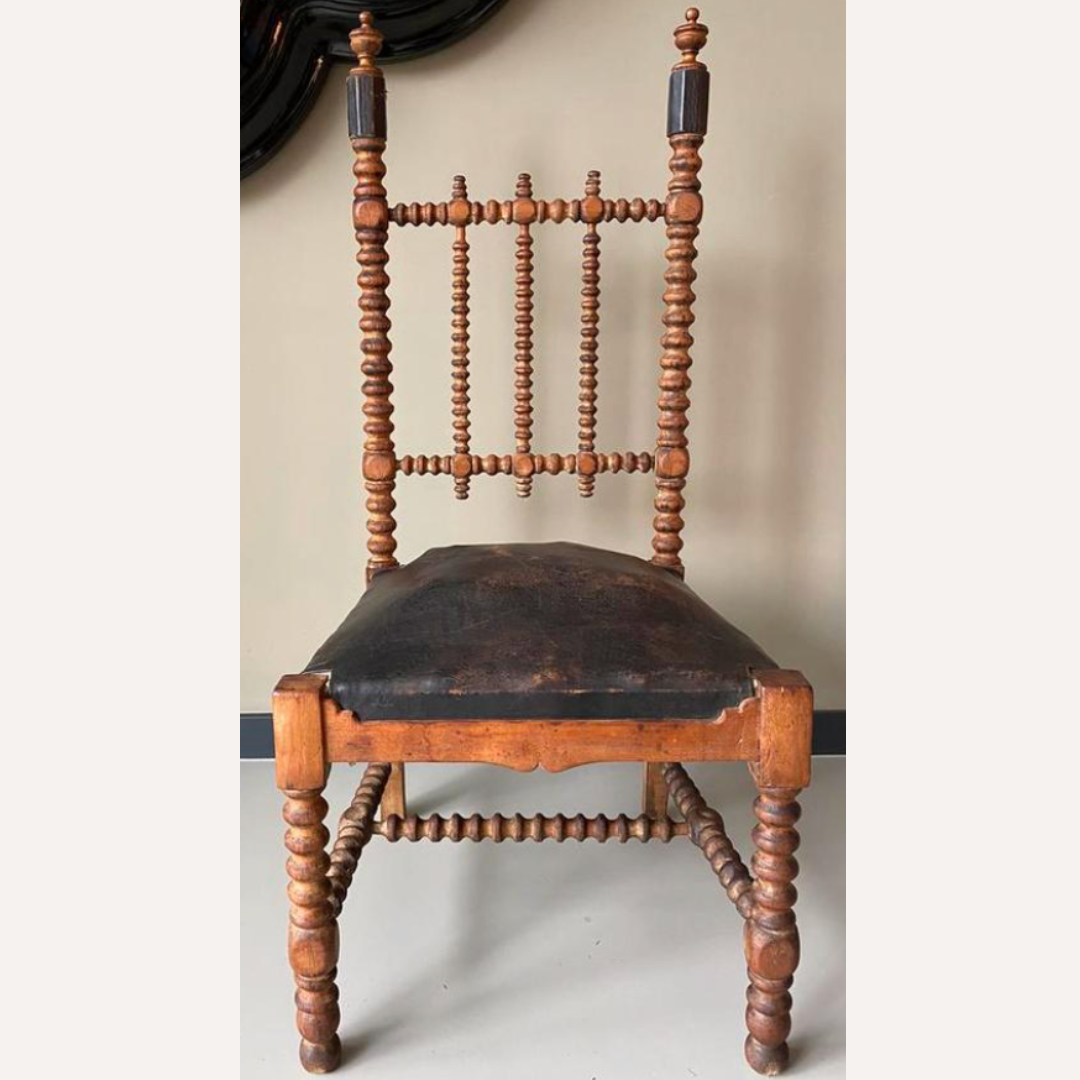 French bobbin chair with leather seat, ca 1850-1860