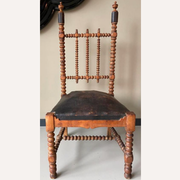 French bobbin chair with leather seat, ca 1850-1860