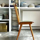 Baumann bistro chair in light wood and green skai, “Menuet” model