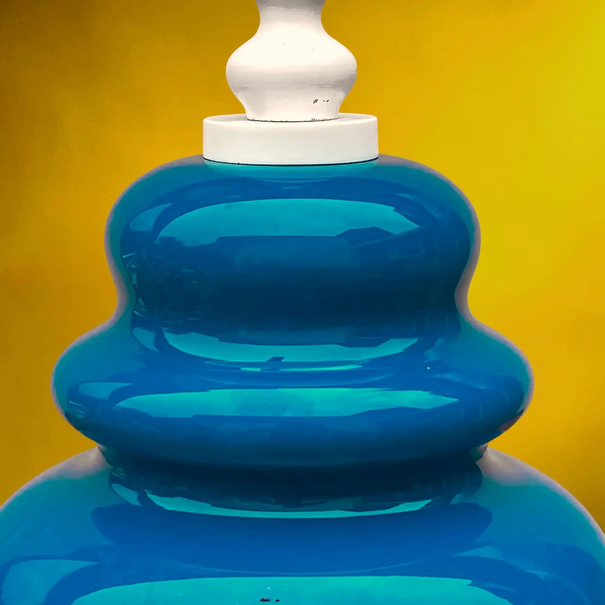Turquoise glass and painted white wood pendant – 1970s
