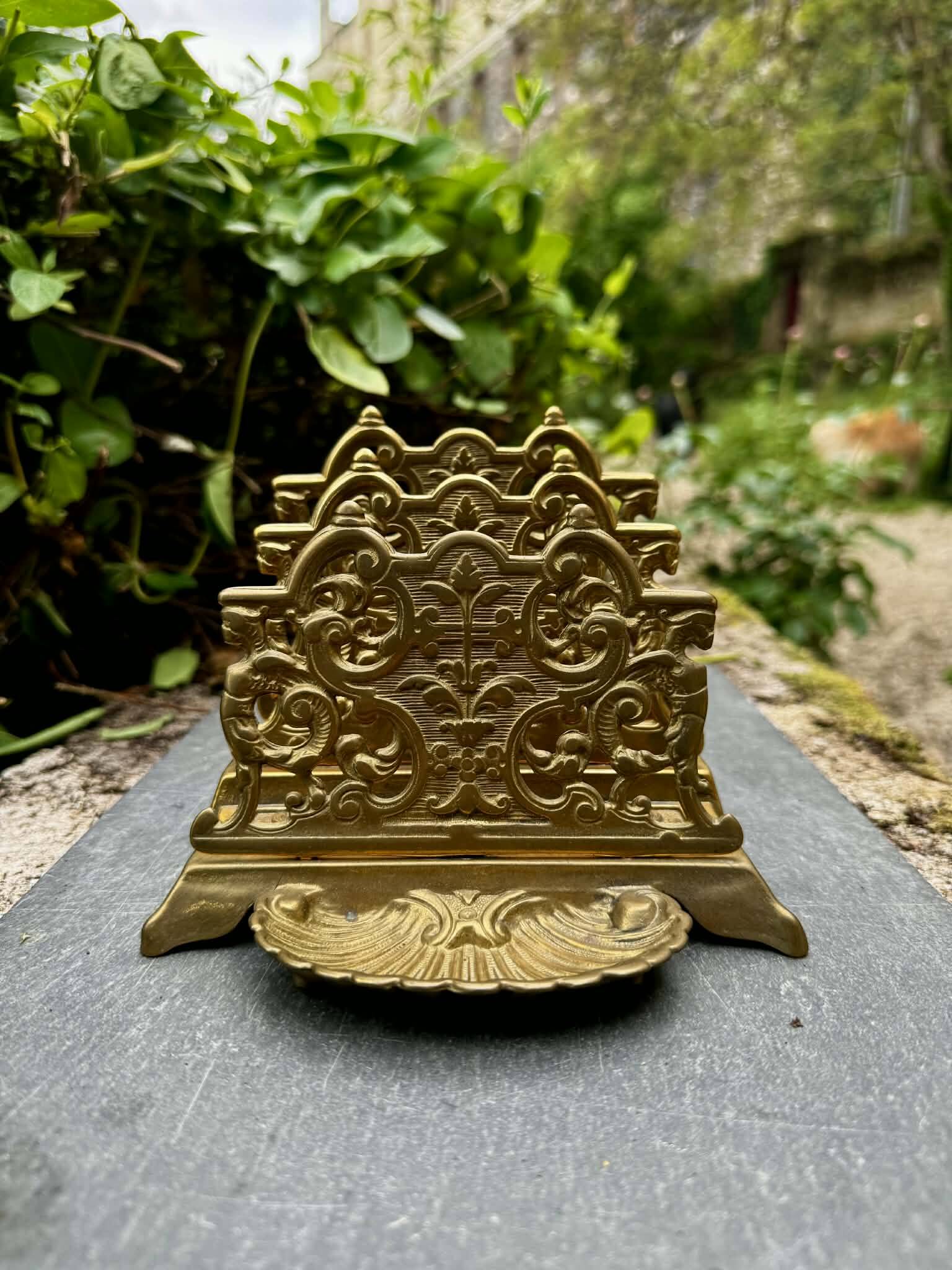 Brass magazine and letter holder in Louis XV baroque style.