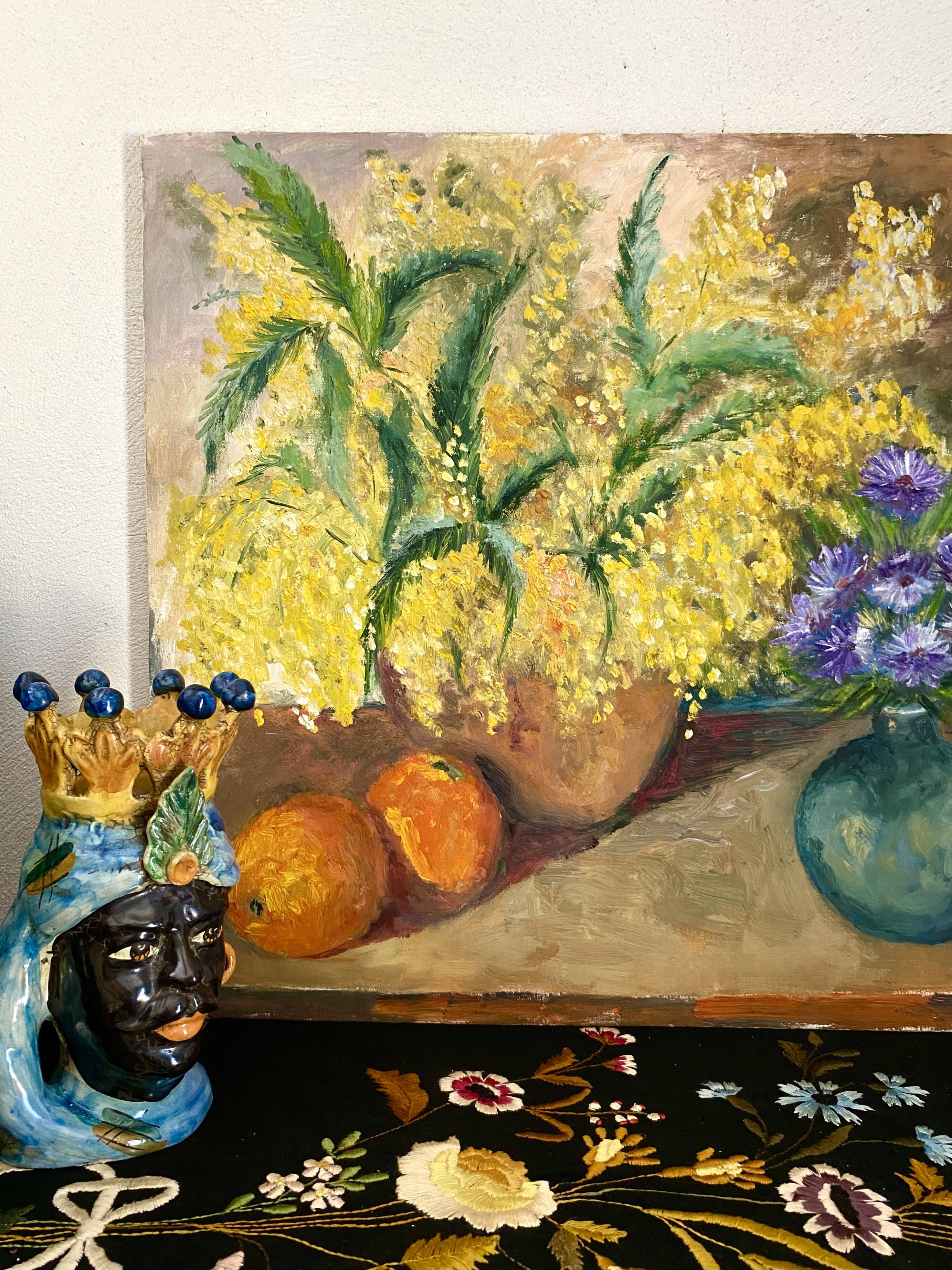 Oil on canvas still life "The Mimosa"