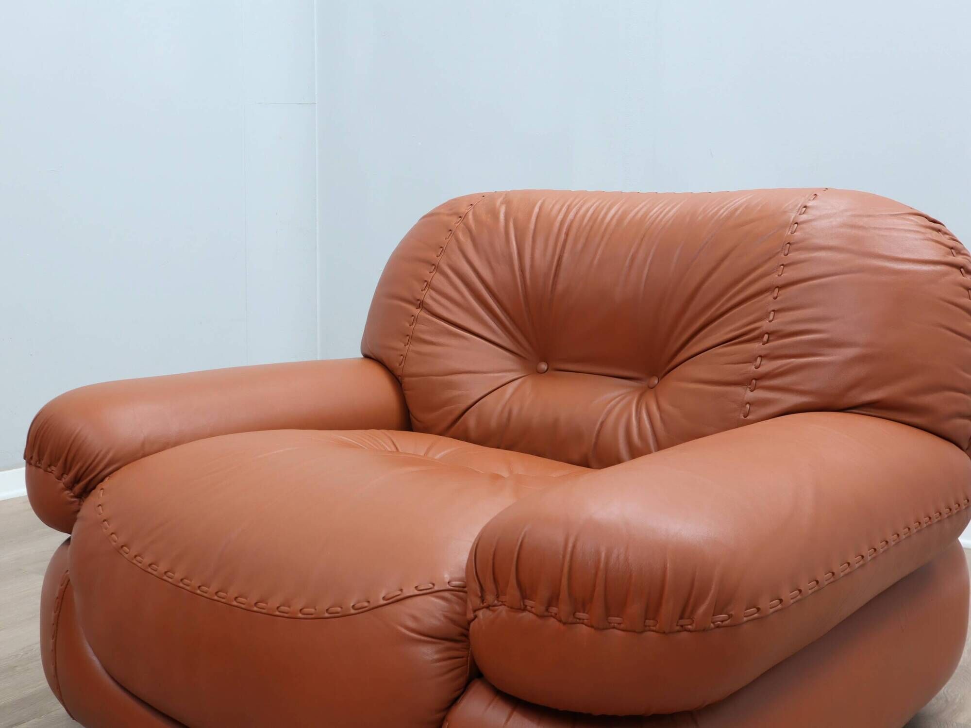 Sapporo cognac leather armchairs by Mobil GIRGI 1970s
