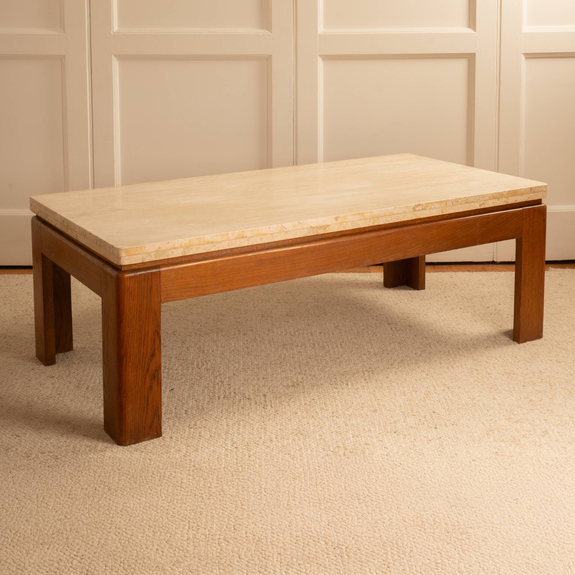 Wood & travertine coffee table - 1970