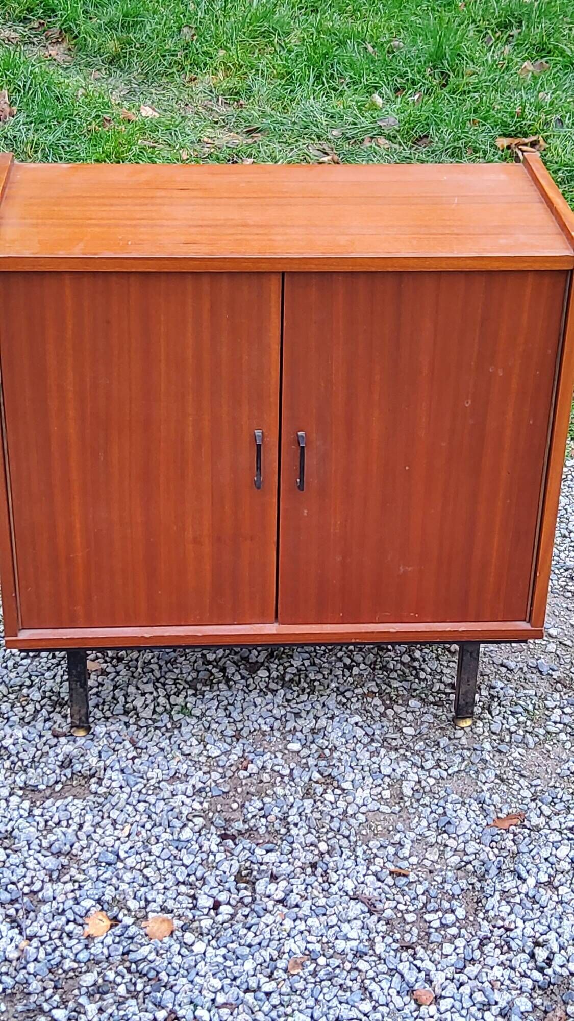 Pair of vintage mahogany sideboards with square metal legs from the 60s