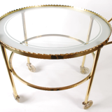 Mid century polished brass serving trolley, 1930's cocktail bar cart