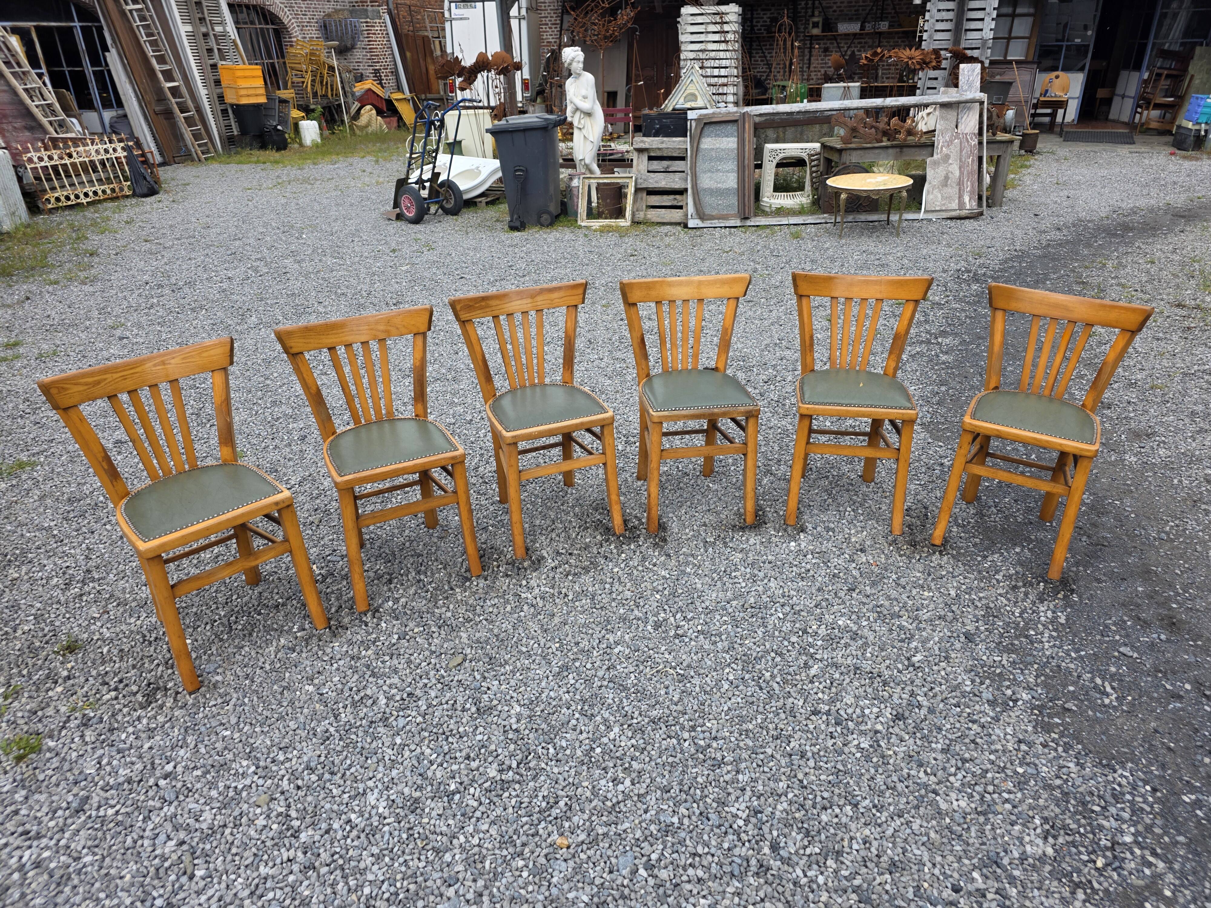 6 bistro chairs in solid oak, 1920s