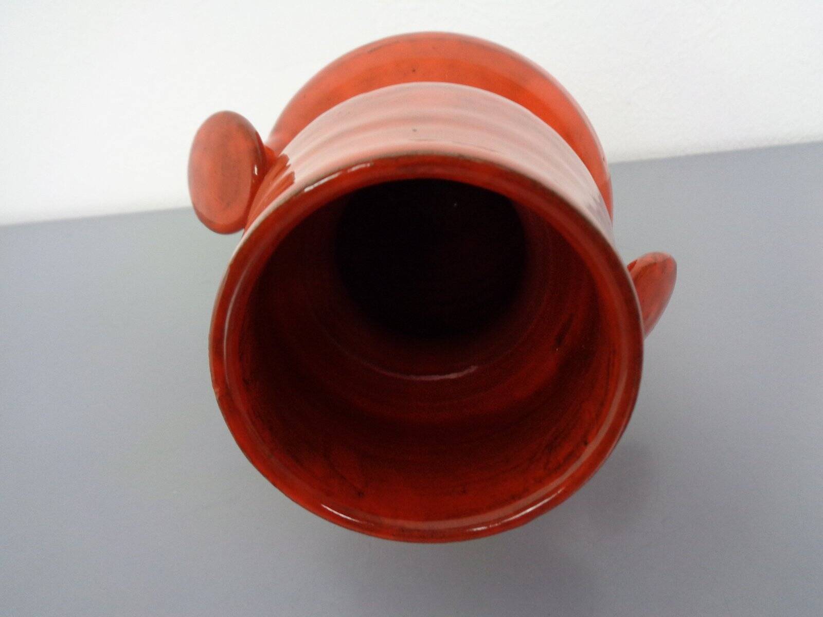 Italian orange ceramic studio vase with handle, 1970s