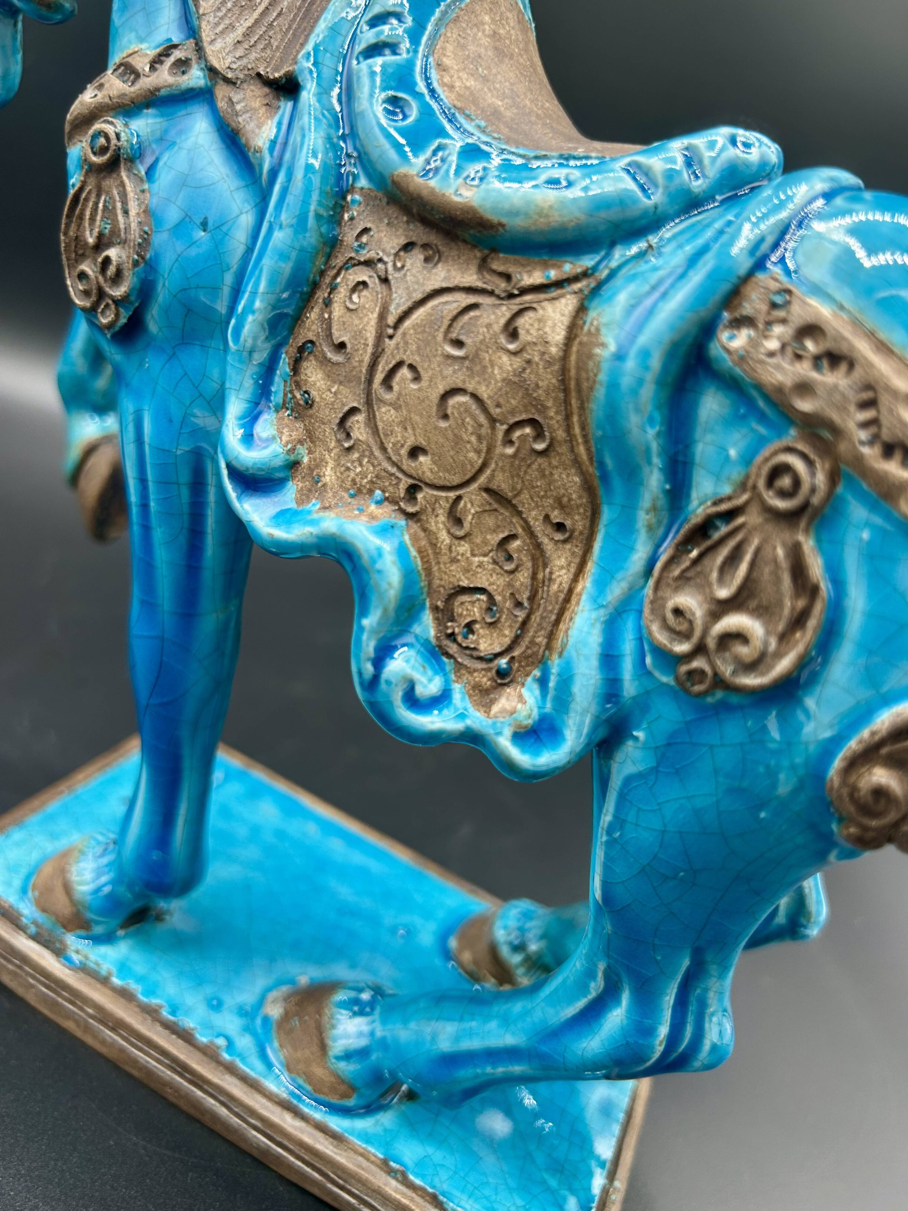 Cheval en céramique émaillée craquelée vintage