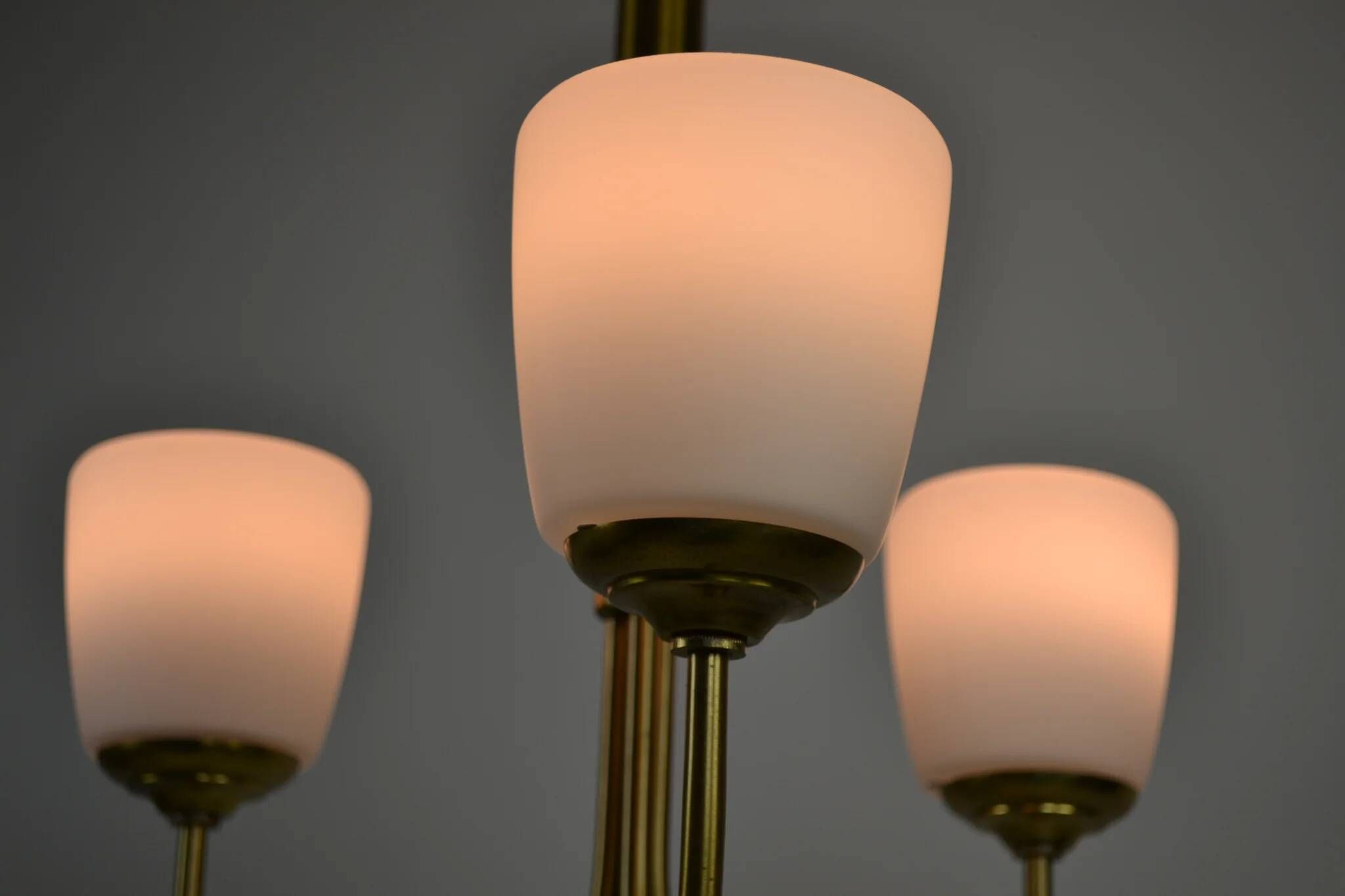 Scandinavian Modern Three-Light Pendant in Brass, Teak and Opaline Glass, 1960s