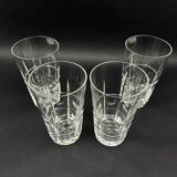 4 verres à eau en cristal de Sèvres 14,5 cm modèle taillé à facettes et pastilles