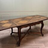 Dining room table in natural wood called italian style with parquet top 19th century