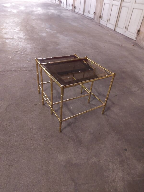 2 tables gigognes en laiton style  maison jansen