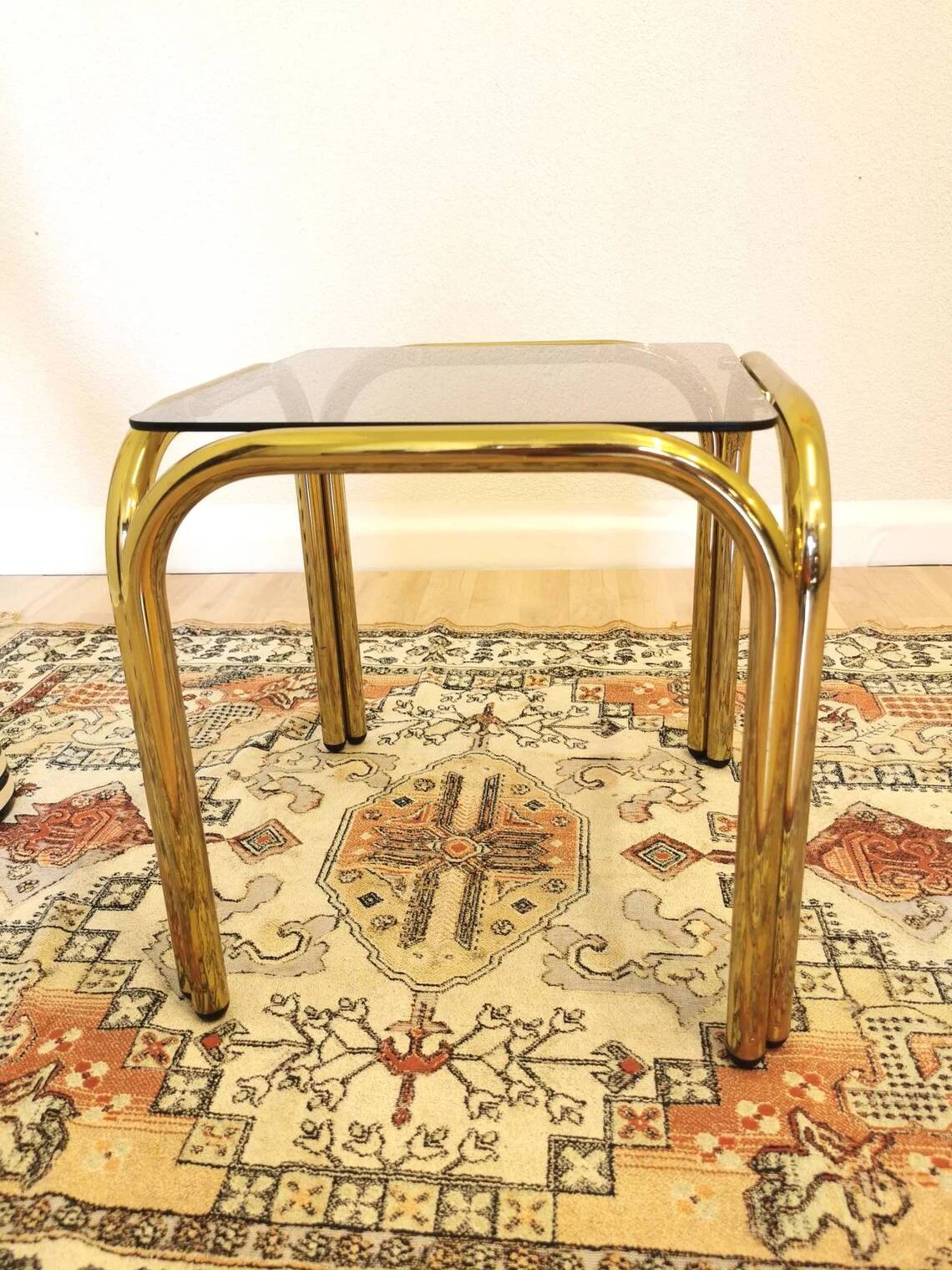 Vintage Italian Coffee Table: Brass & Smoked Glass, Mid-Century Modern