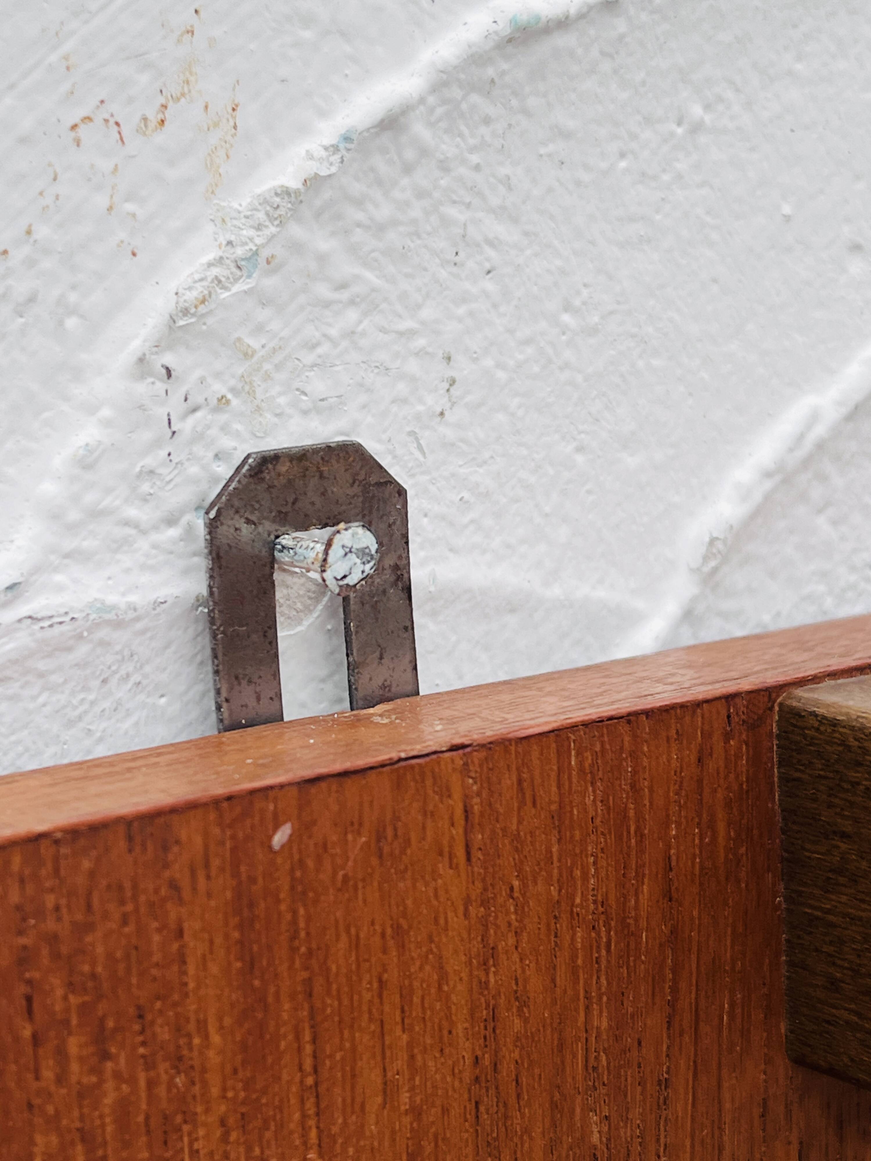 Vintage wooden wall coat rack mirror from the 1960s.