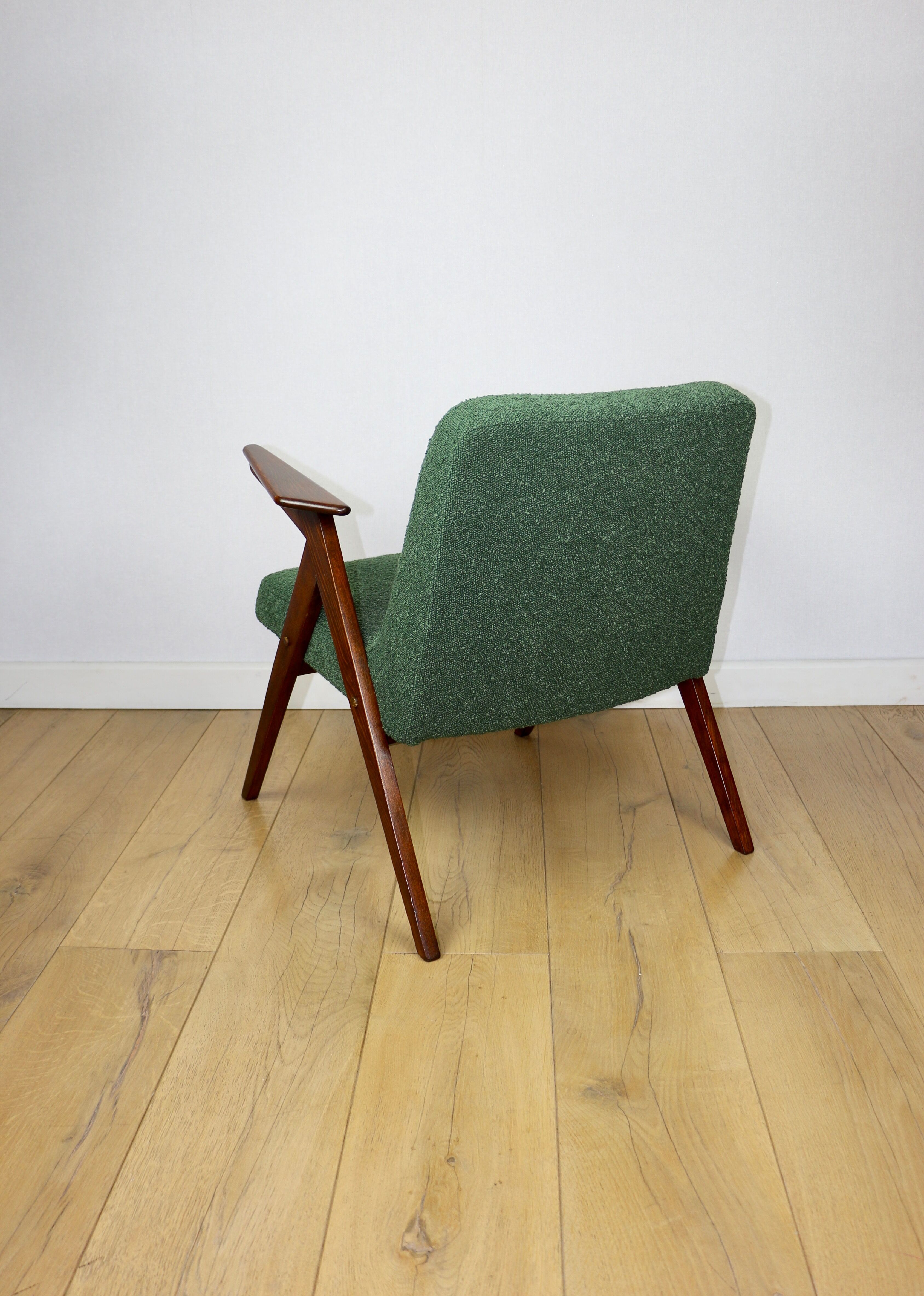 Bunny armchair, 1970s green boucle by J. Chierowski - 2 pieces available