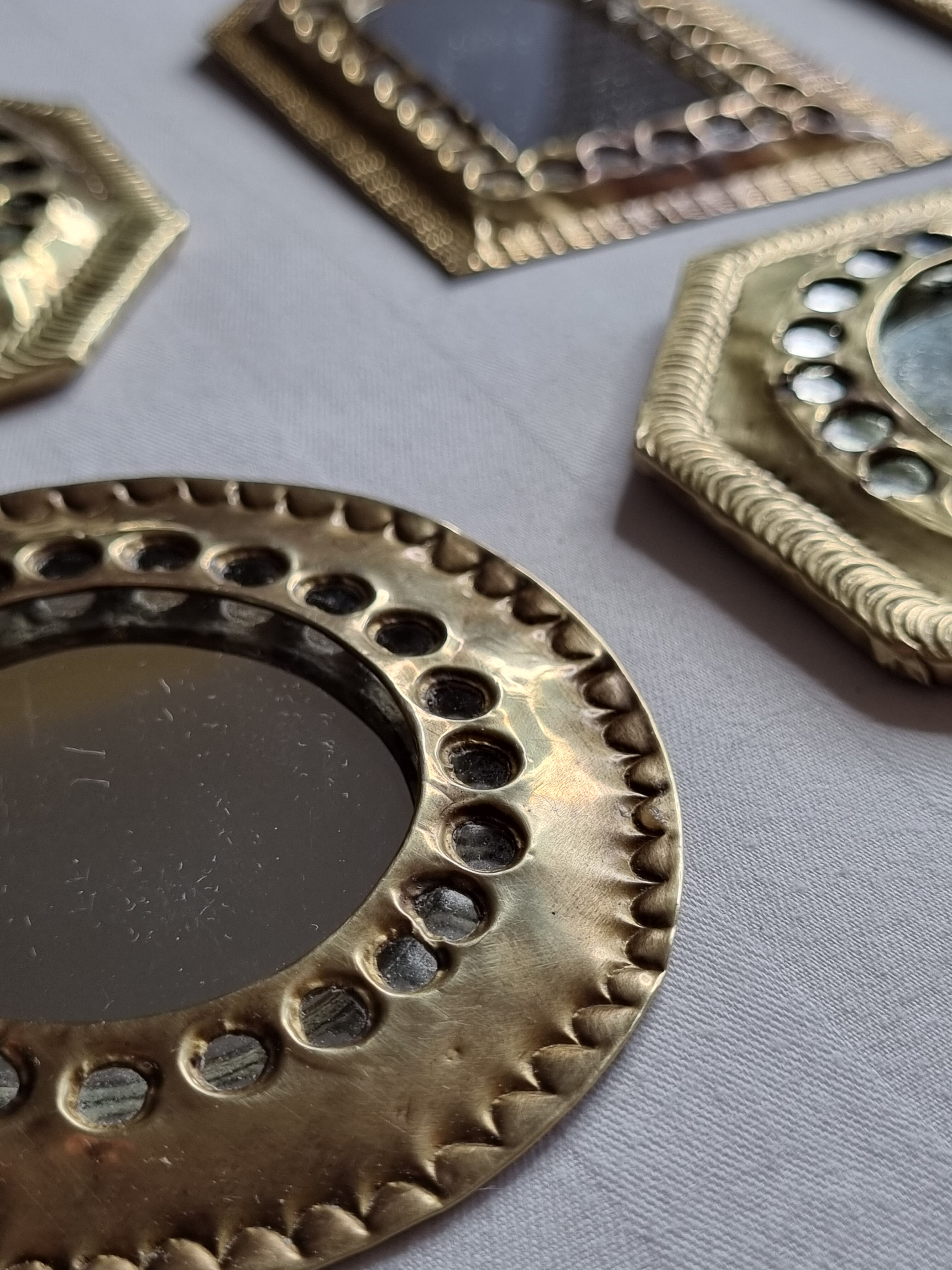 Set of 6 Moroccan mirrors in vintage openwork brass