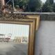 Large antique gilded mirror with carved pediment, 126 cm