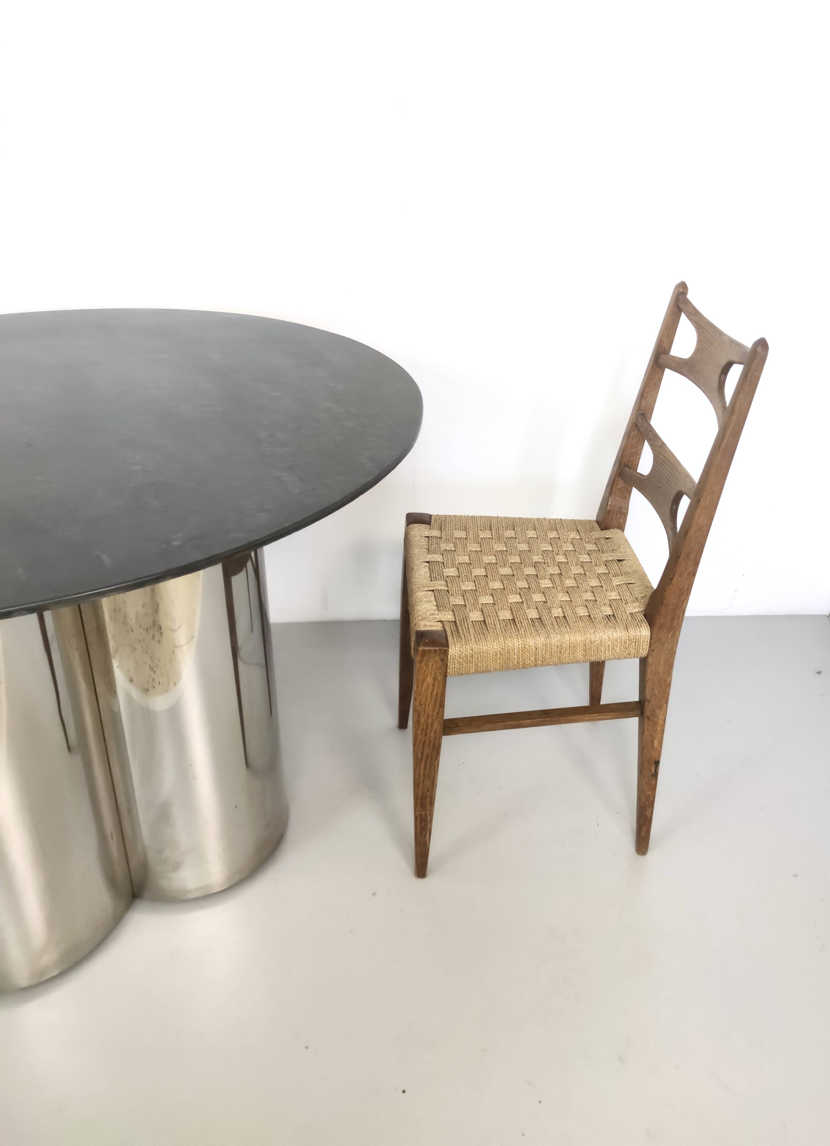 Postmodern Steel Dining Table with a Round Green Marble Top, Italy