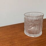 Large vintage glass vase or bowl with South American/Inca ornaments.