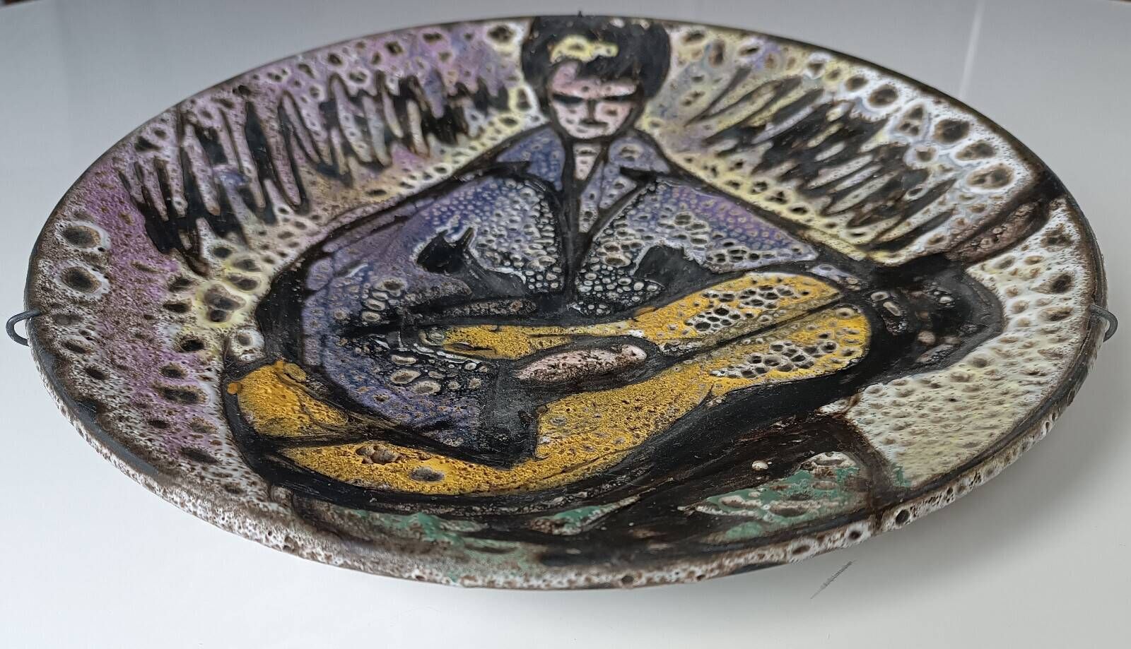 Huguette & marius bessone large ceramic plate vallauris the guitarist 1