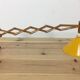 60s accordion sconce, pine, yellow metal reflector