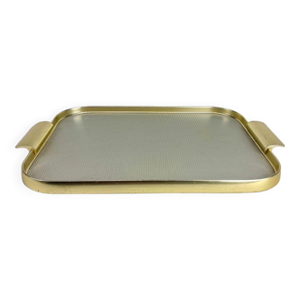 Plateau vintage en laiton et tôle aluminium pointe diamant
