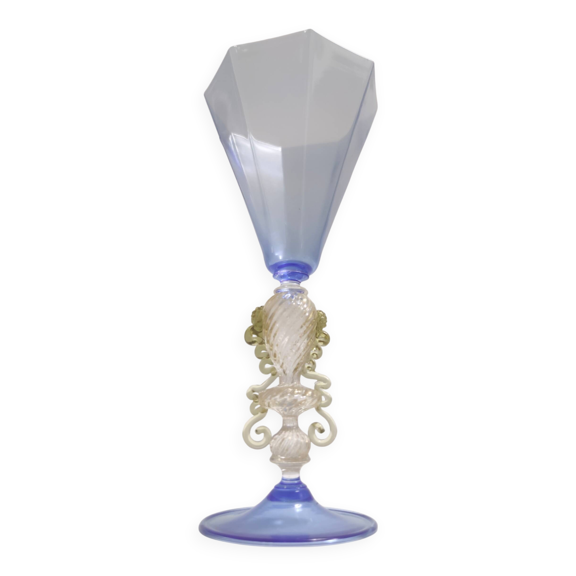 Light Blue Octagonal Murano Glass Goblet "Tipetto", Italy