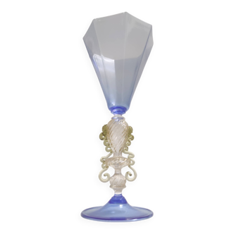 Light Blue Octagonal Murano Glass Goblet "Tipetto", Italy