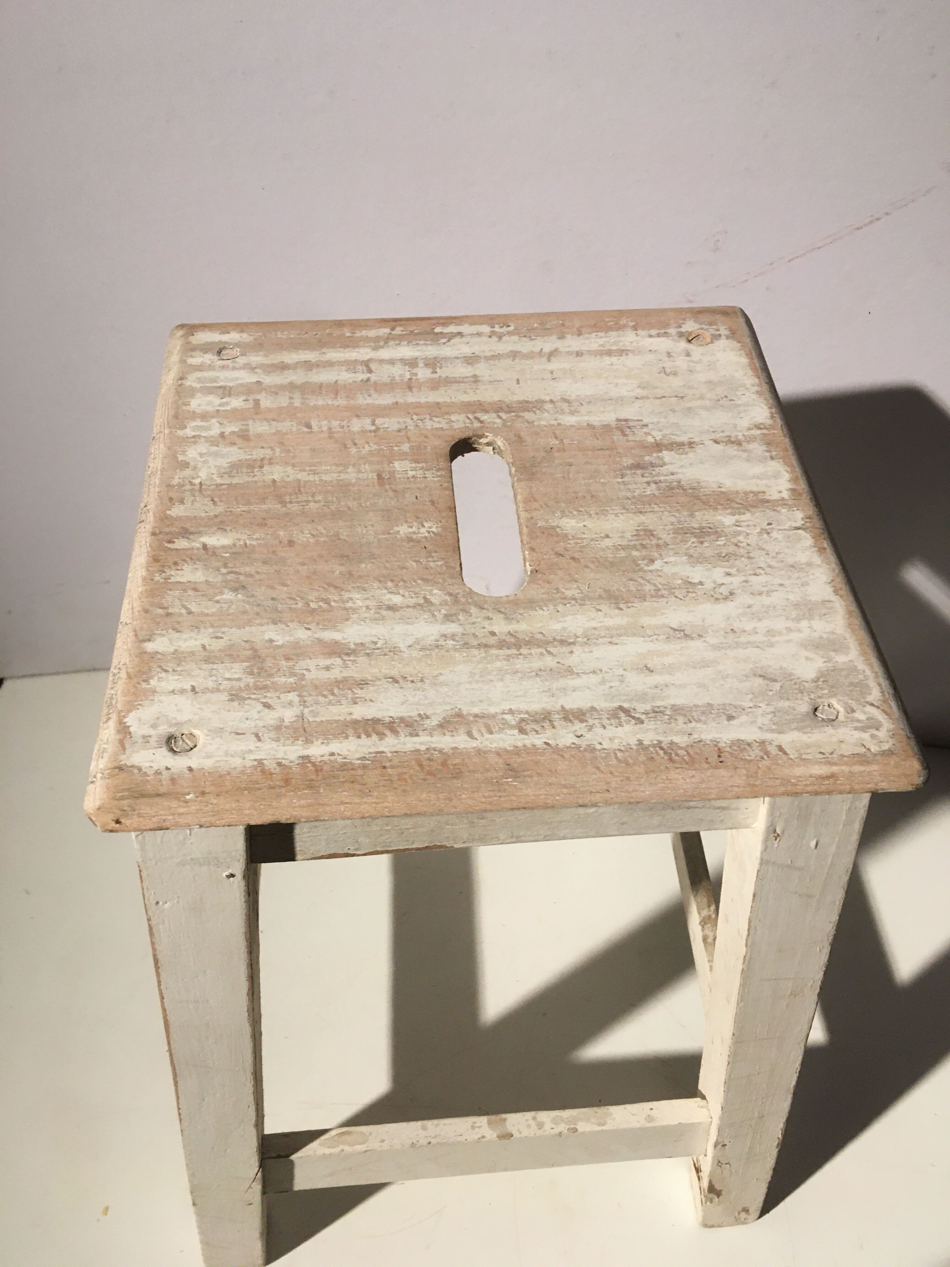 White patinated wooden workshop stool