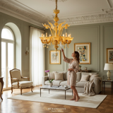 Large Venetian Murano Glass Chandelier 10 Lights 1950’s