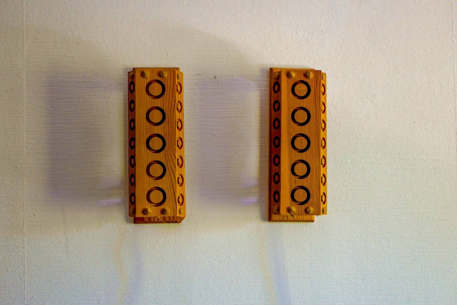 Mid-century modern pine wall sconces from Vemdalia, Sweden, 1975, set of 2