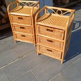 Vintage pair of bedside tables in rattan and cane – bohemian chic style