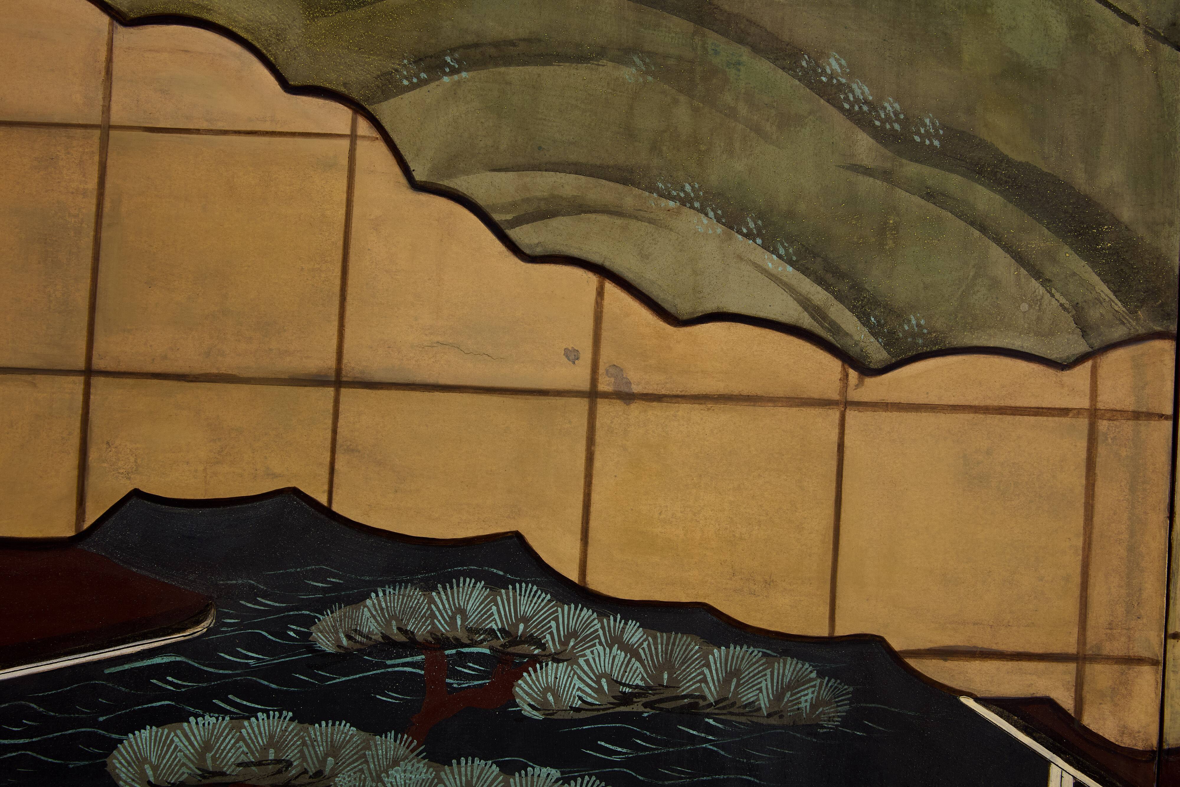 Japanese six-panel Byobu screen on paper, Edo period, 19th century