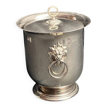 Tableware, Thermid silver metal ice bucket, glass bowl, lion handles X