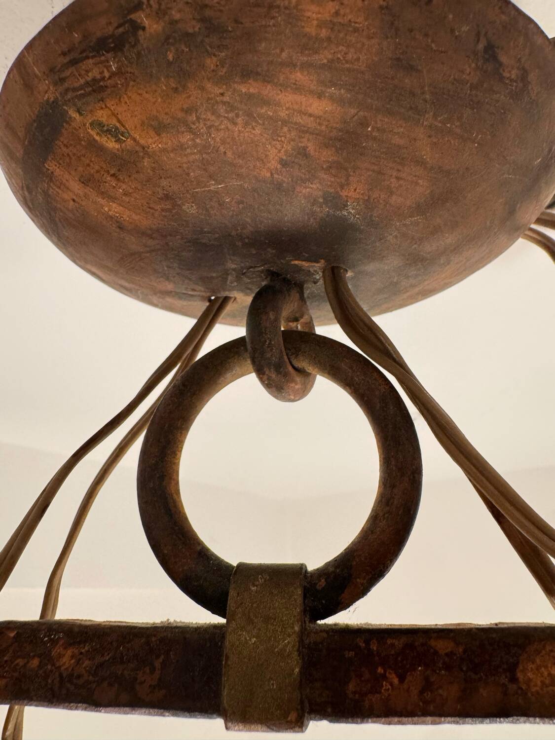 Medieval style heraldic wrought iron chandelier