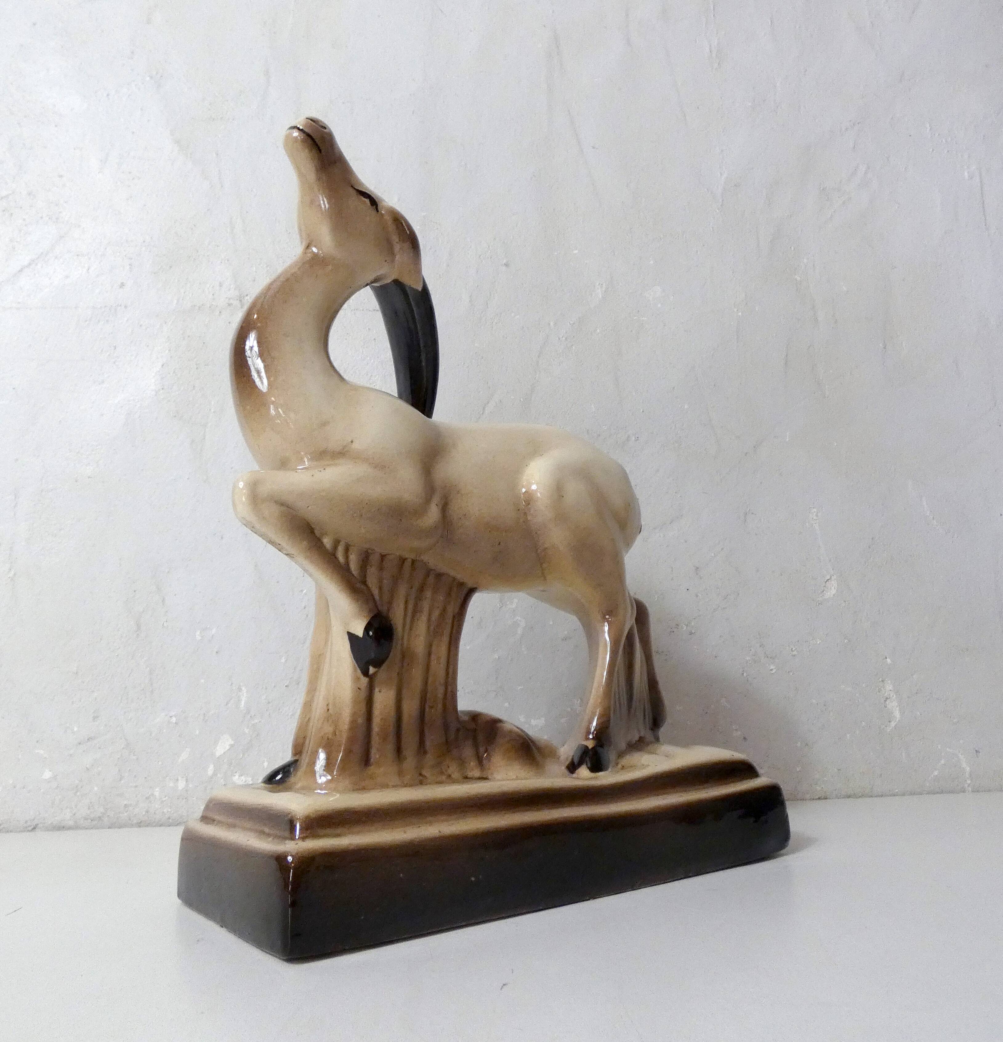 Charles Lemanceau Art Deco ceramic antelope