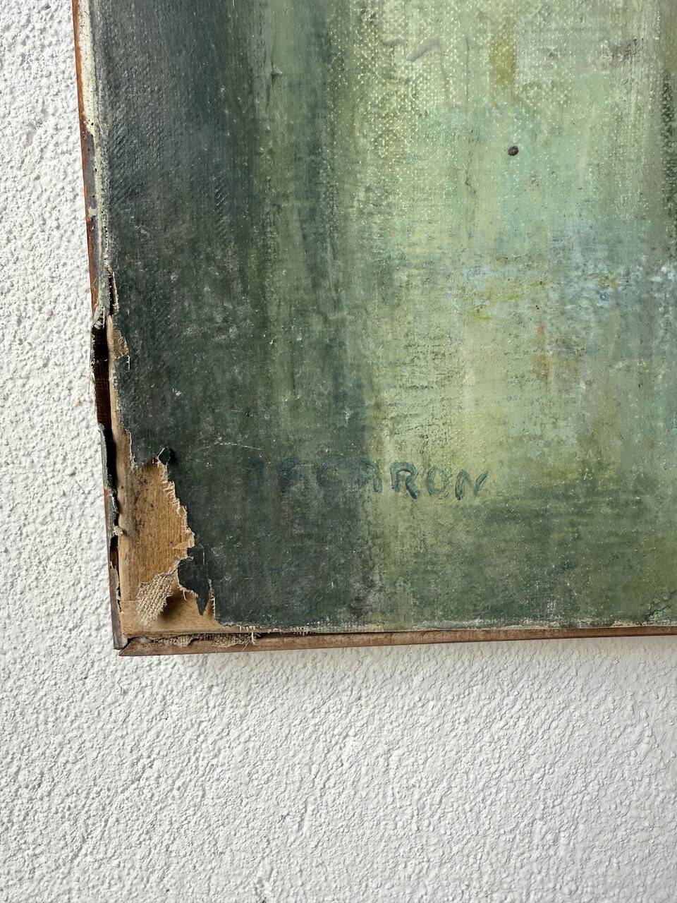 Toile abstraite nymphéas signée JP Perron, XXème
