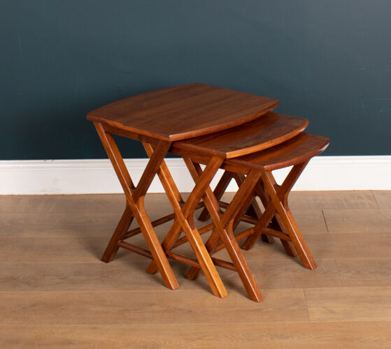 Retro 1960s trio of cherry wood coffee nesting tables by starbay
