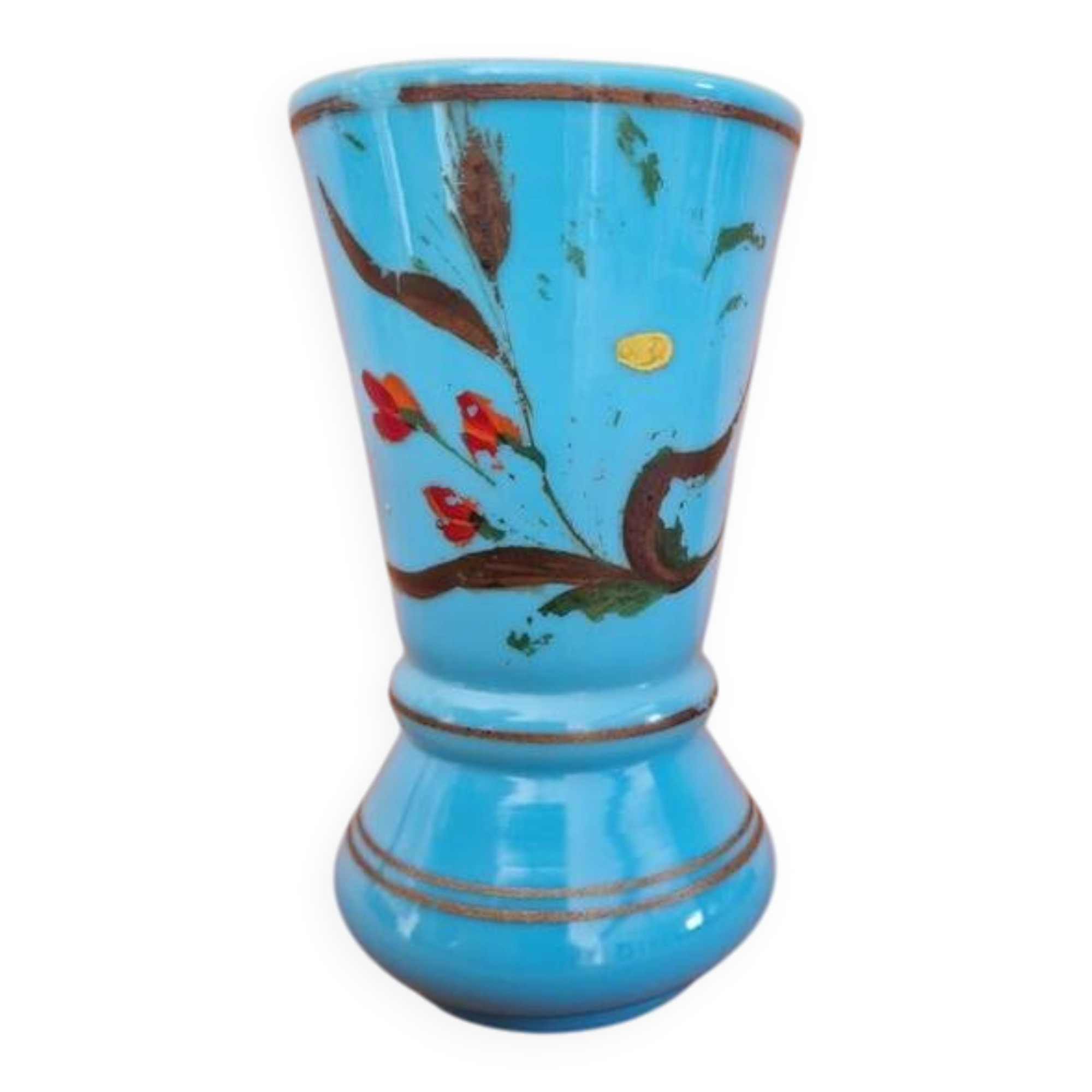 Blue opaline vase with floral decoration from the Napoléon III period.