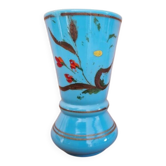 Blue opaline vase with floral decoration from the Napoléon III period.