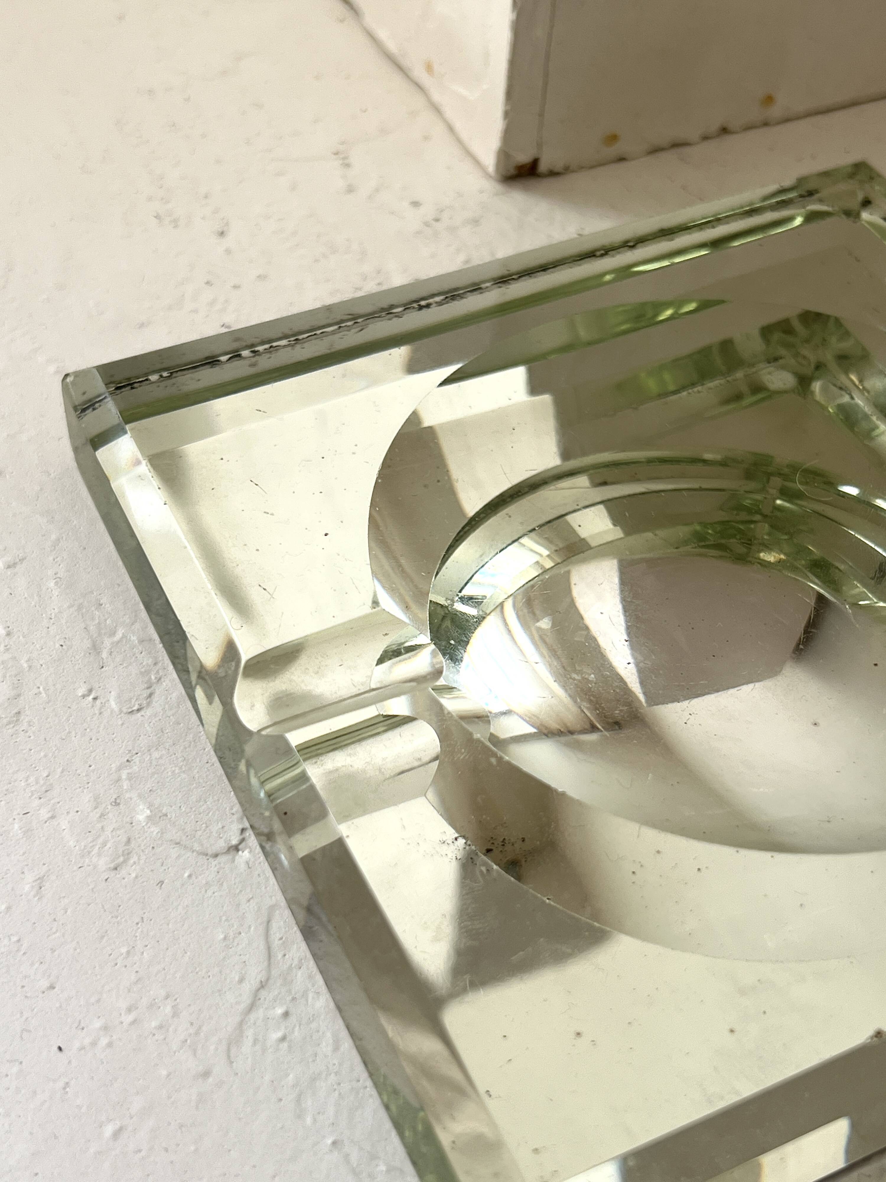 Cendrier vide-poche moderniste en verre et miroir, Jean Luce