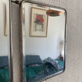 Miroir vintage 1950 triptyque barbier biseauté canard - 24 x 58 cm