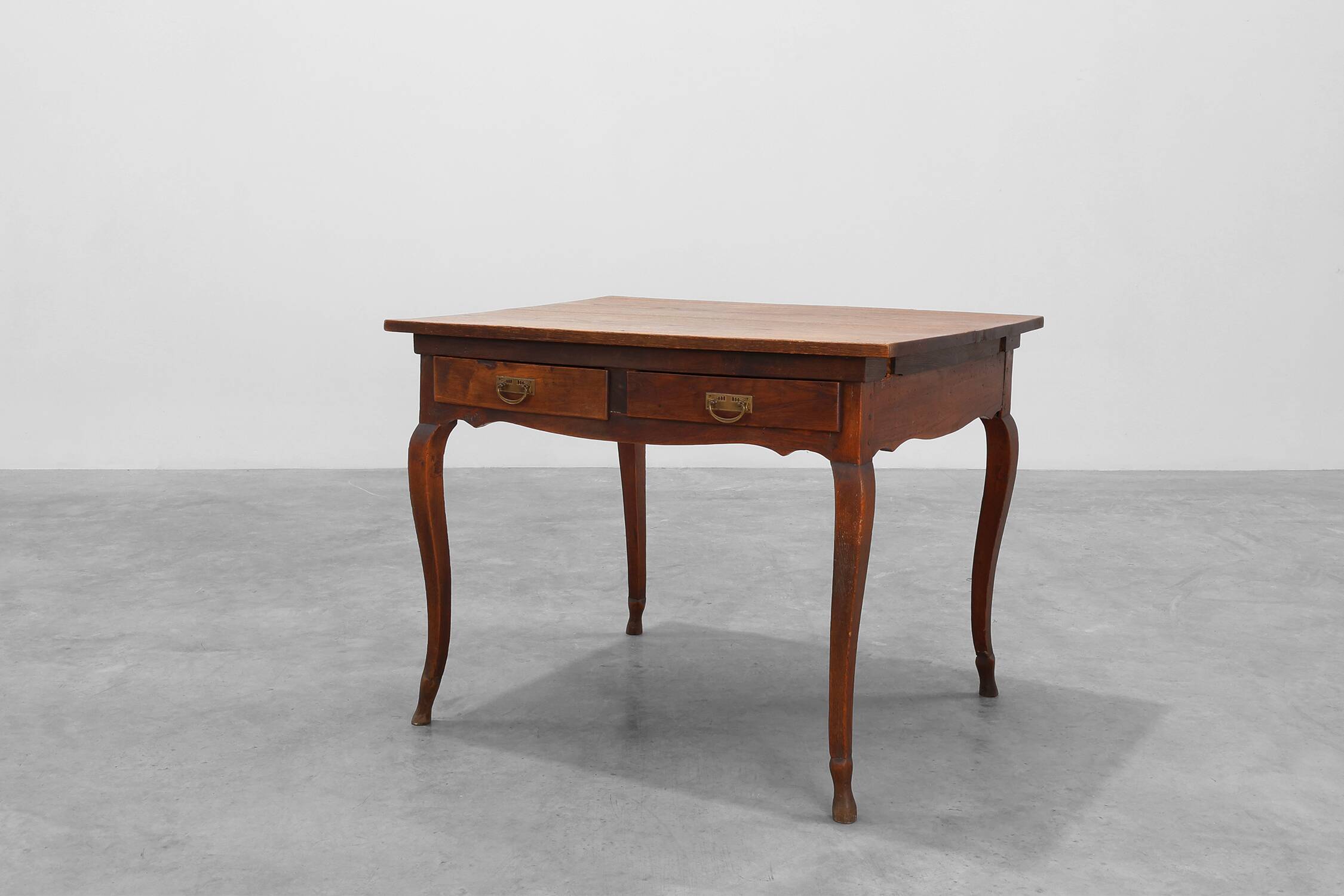 French Provincial Oak Table with Two Drawers, France, 19th Century