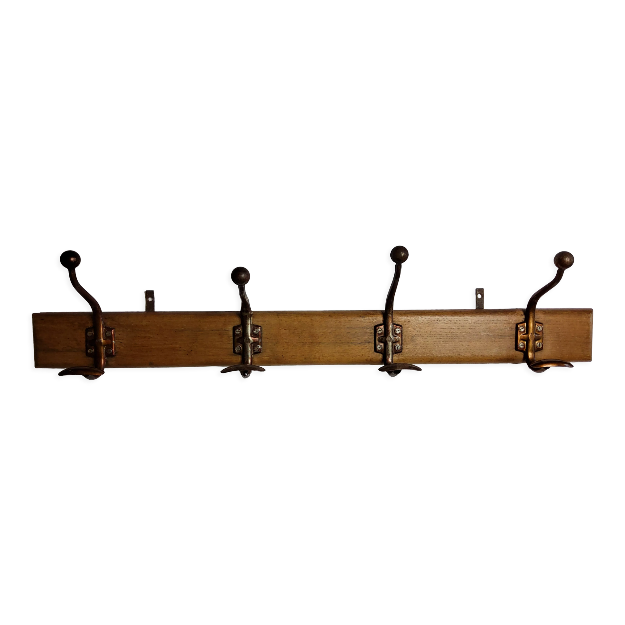 School wall coat rack, antique, 4 hooks, 100 cm